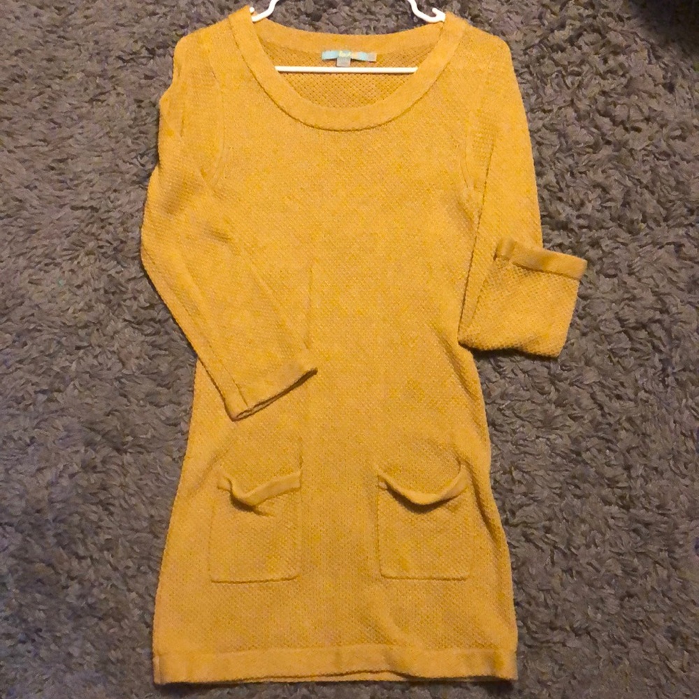 Boden Mustard Yellow Half Sleeve Sweater Dress with Pockets
